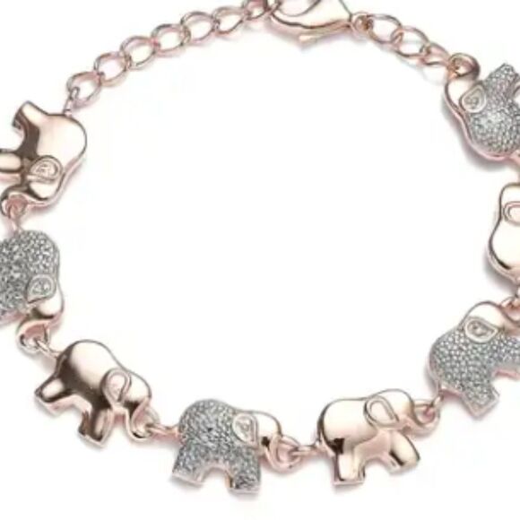 Karis Diamond Accent Elephant Bracelet in 18K RG w/extender - Picture 1 of 6